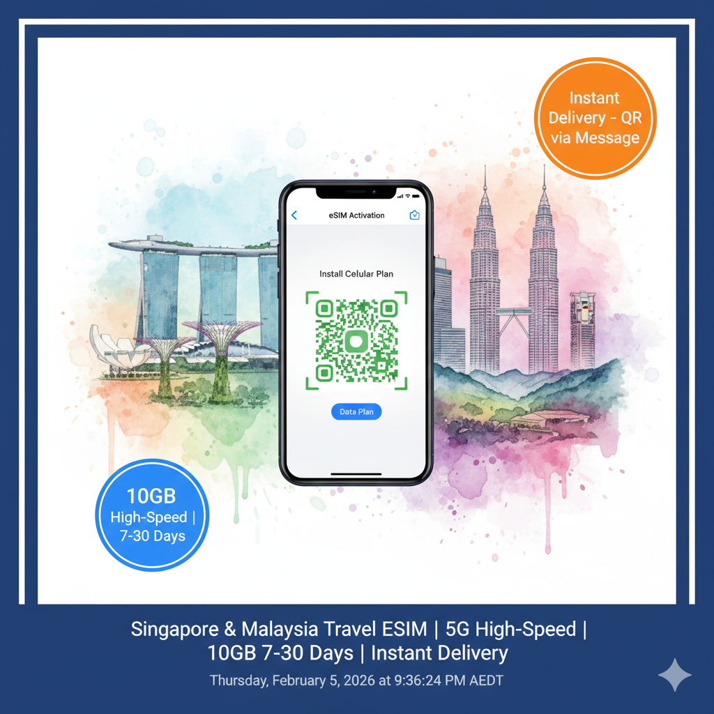 Singapore Malaysia 5G Travel eSIM | 10GB Data 7-30 Days | Instant Activation